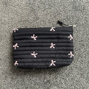 Black Quilted Pouch with Pink Bows